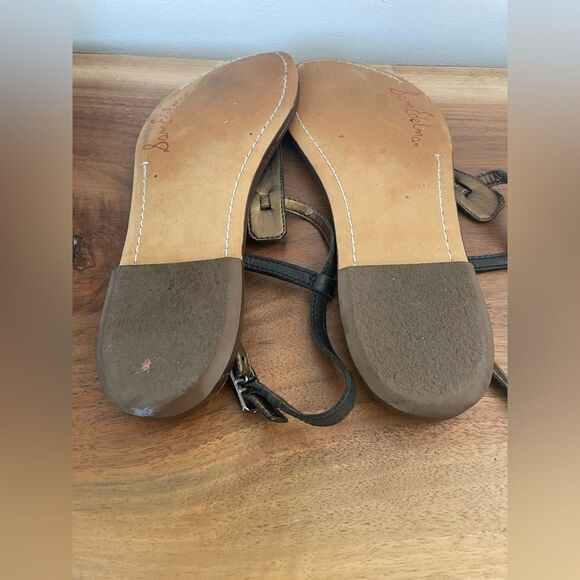 SAM EDELMAN Womens Black Leather T-Strap Flat thong ankle Gigi Sandals size 8 - Picture 5 of 8